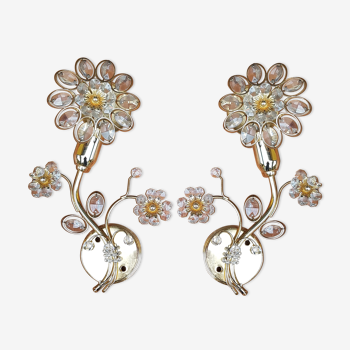 Paire d'appliques fleur design des années 50/60 en métal doré