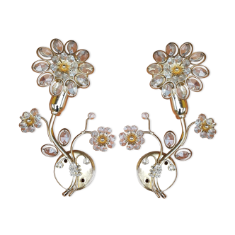 Pair of wall flower design of the 50/60s gold metal