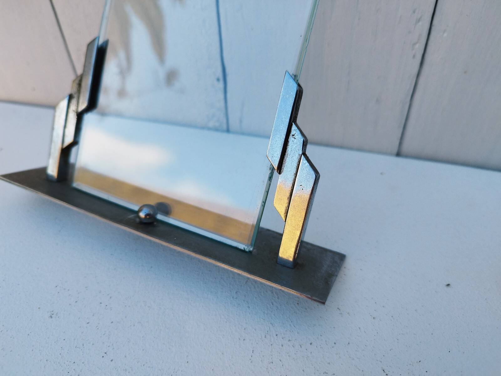 Art deco photo frame Silver metal Vintage