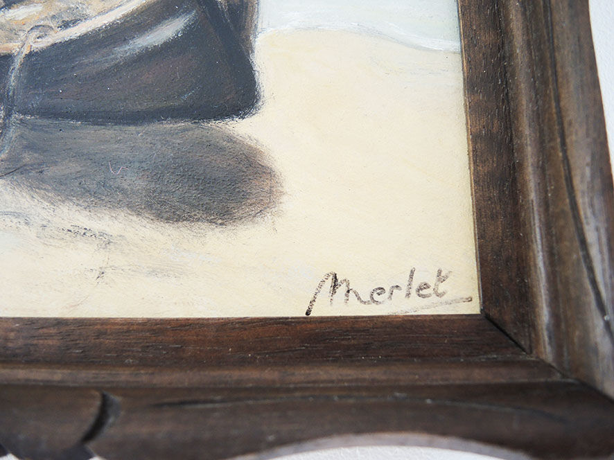Oil on Wood Framed and Signed Henri Merlet : Boat Lying on Strike