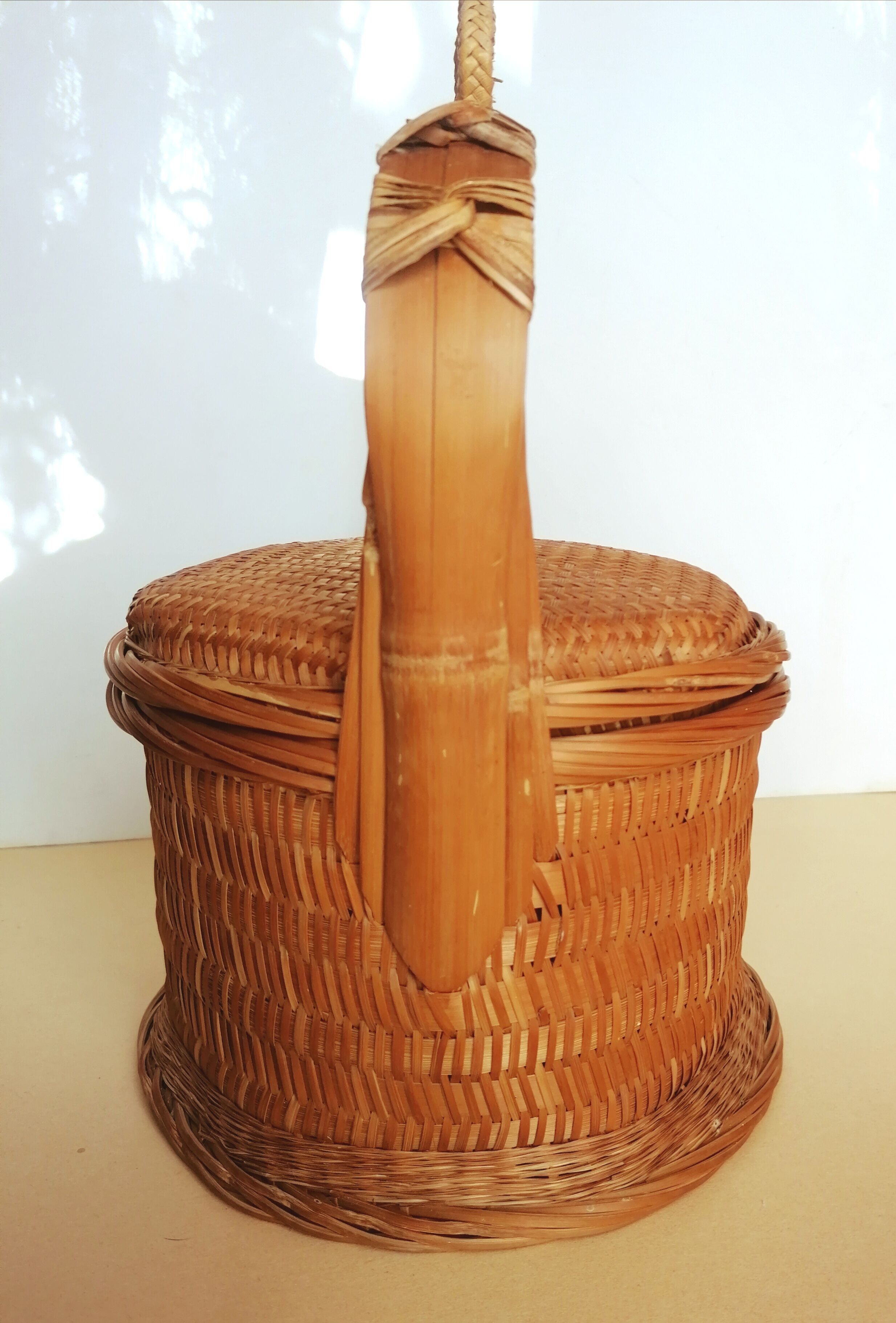 Basket with rattan and bamboo lid