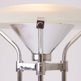 Midcentury table lamp with frosted glass canopy shade