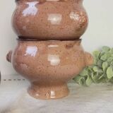 6 vintage lion head onion soup bowls – speckled beige stoneware