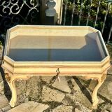 Coffee table/display cabinet in painted polychrome wood.