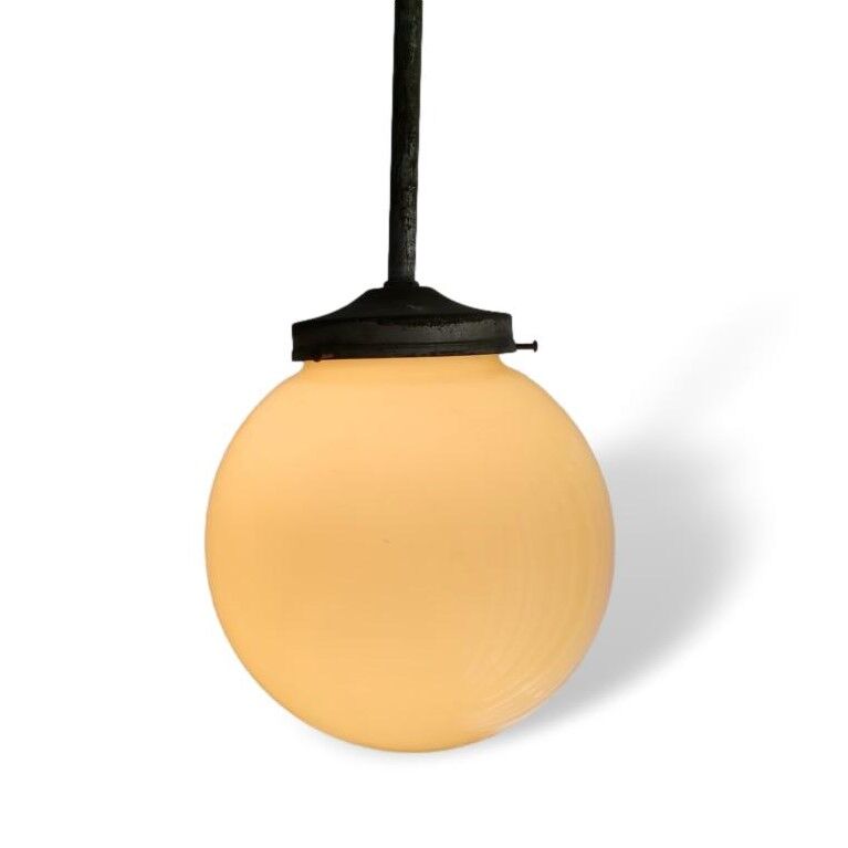 Art Deco 1940s simple opal glass globe pendant lamp