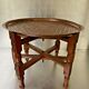 Oriental tea table, moroccan, copper top, engraved wood base, ethnic