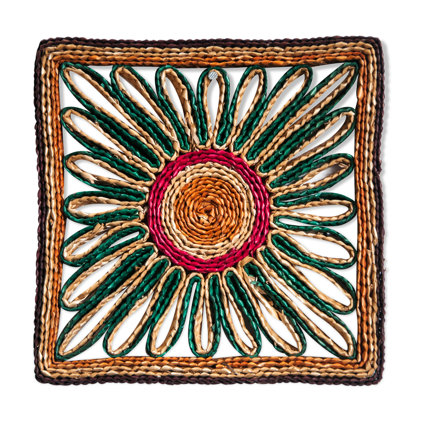 Bone-in square table mat - coloured straw - 70's