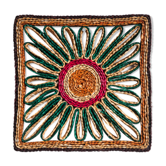 Bone-in square table mat - coloured straw - 70's