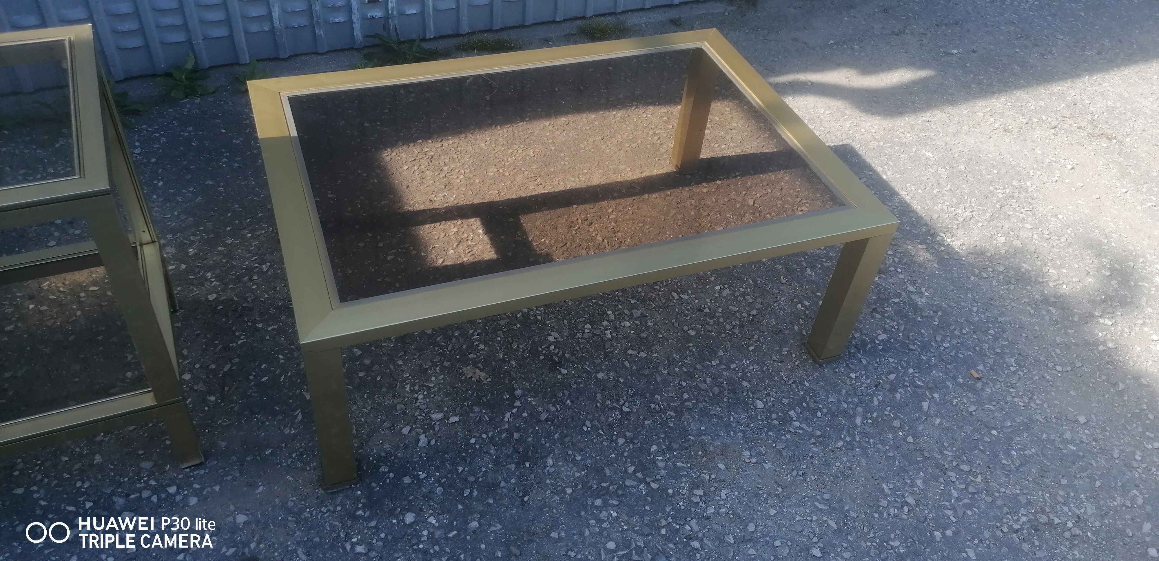 Vintage coffee table golden aluminum