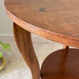 Vintage round oak coffee table with 2 shelves