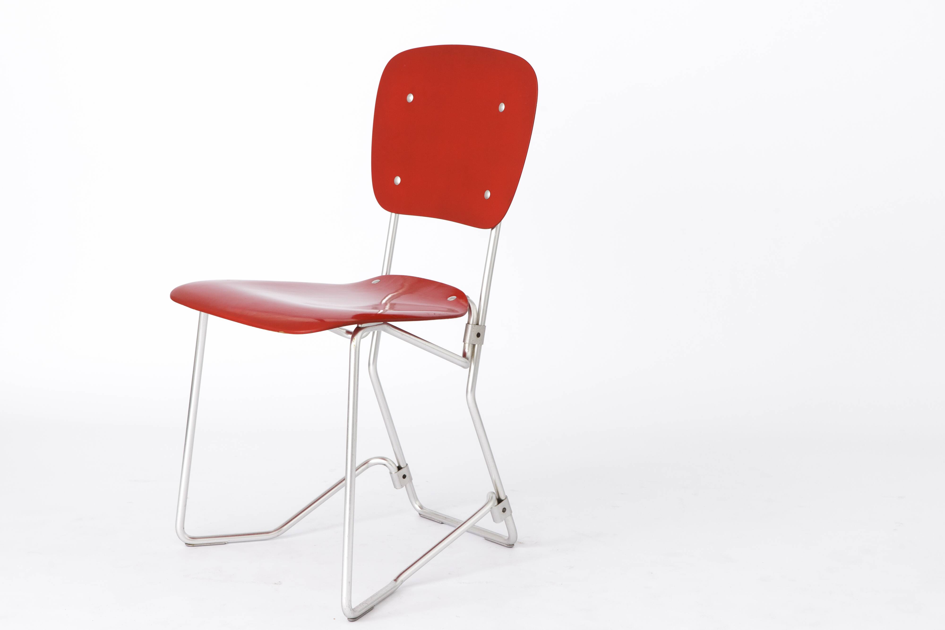 Ensemble de 4 chaises empilables d'Armin Wirth, modèle Aluflex, 1951 Allemagne