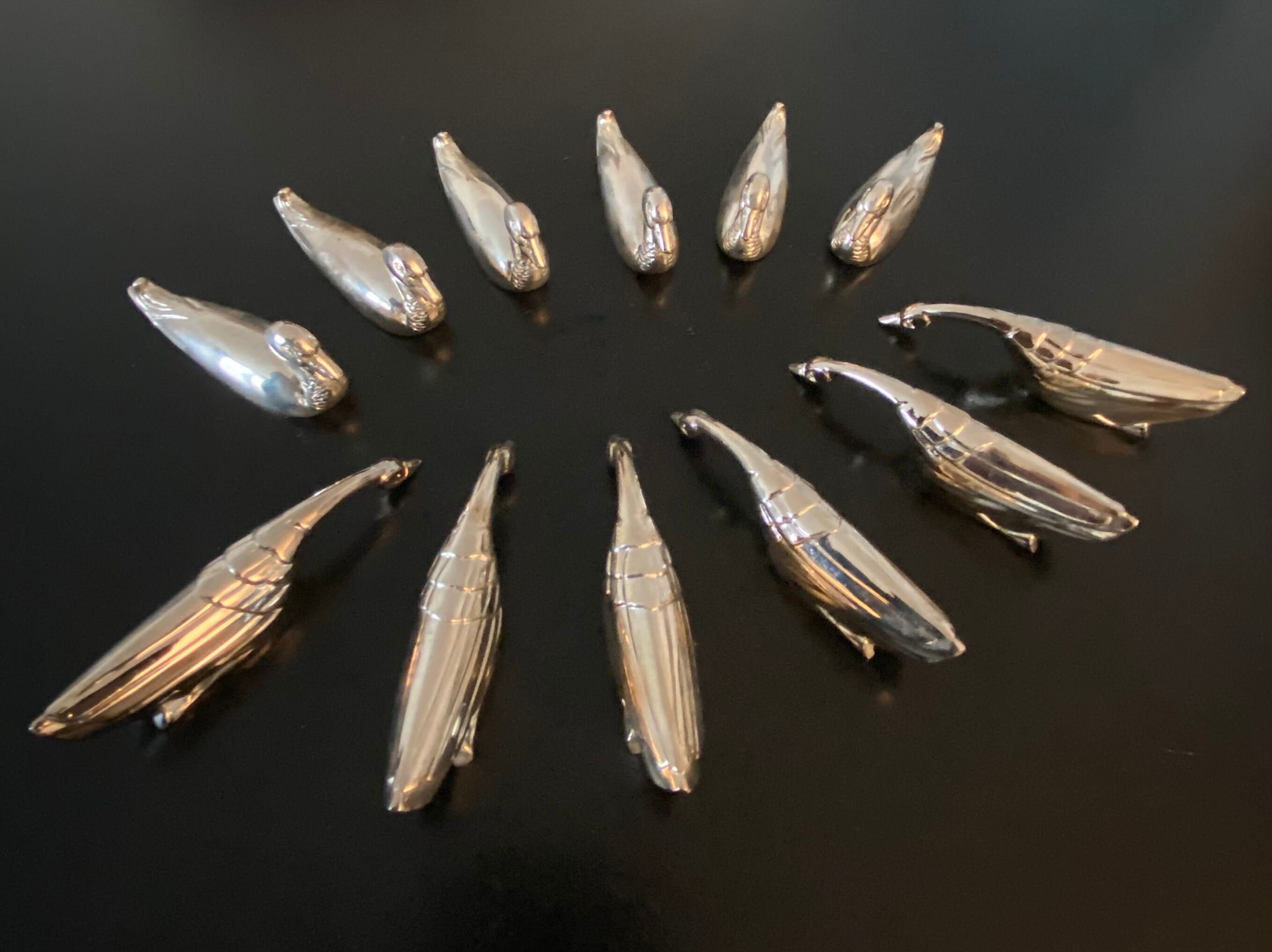 12 porte-couteaux forme canards et oies en metal