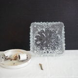 Transparent molded glass ceiling lamp – square shape – floral print.