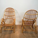 Pair of designer armchairs in rattan