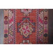 Vintage Turkish hand-knotted wool cotton red runner rug 83x362