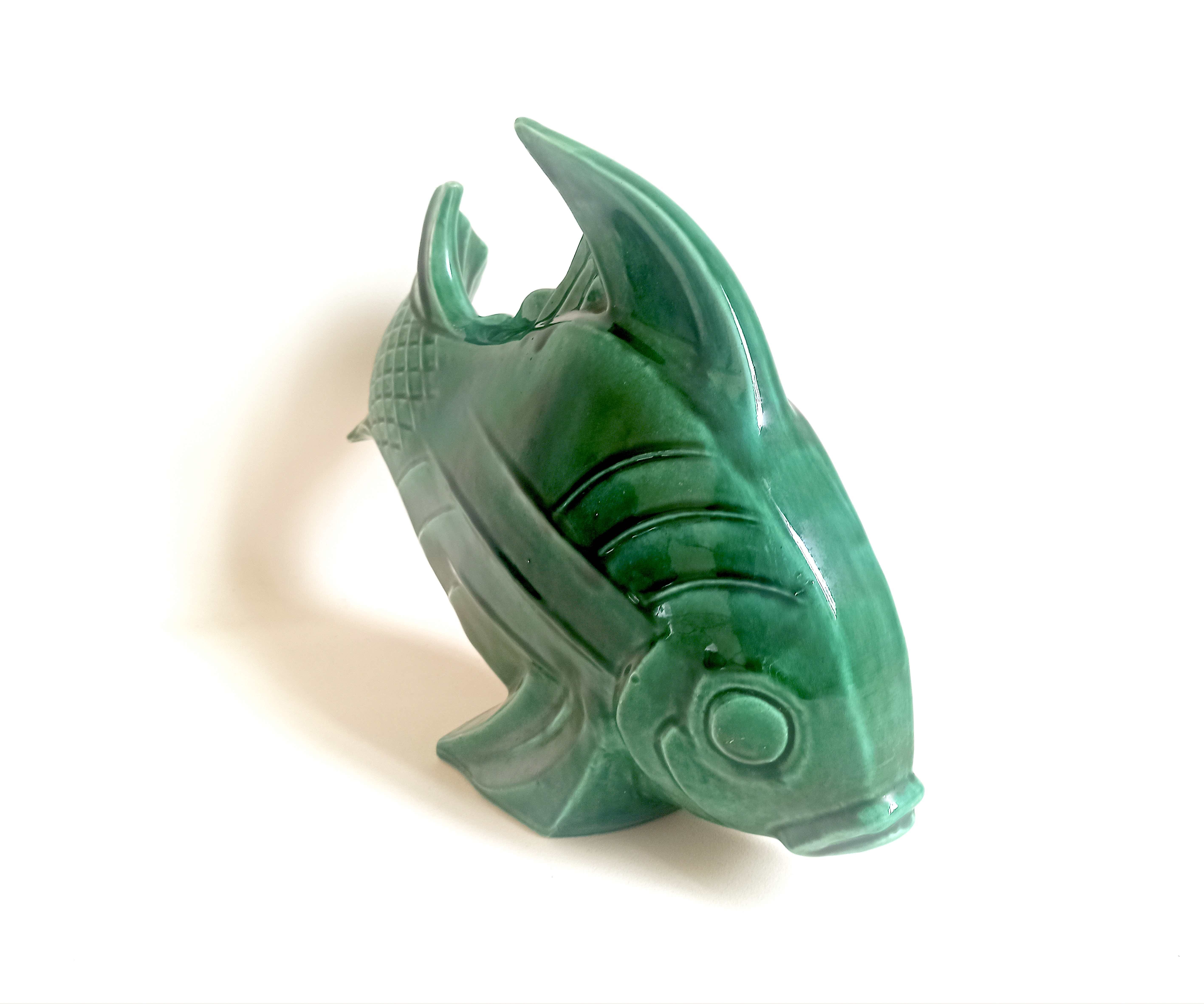 Green ceramic fish lejan art deco width 40 cm