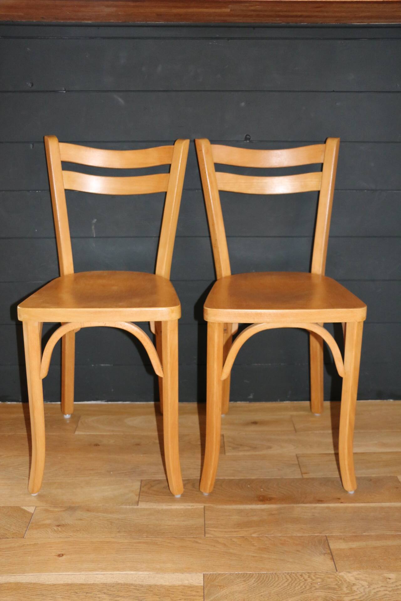 2 Baumann No. 19 chairs in light beech