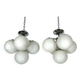 Space age style, Vintage Pair of ceiling lamps in chrome and opaline glass. Italy 1980s