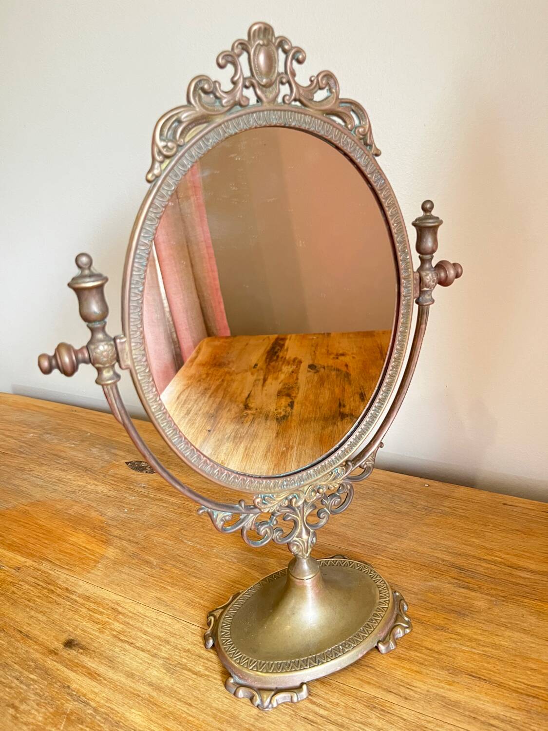 Brass table mirror psyche