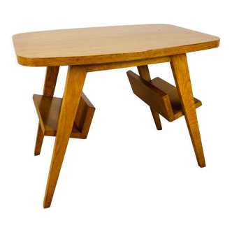 Table d'appoint pied compas années 50 porte livre en bois