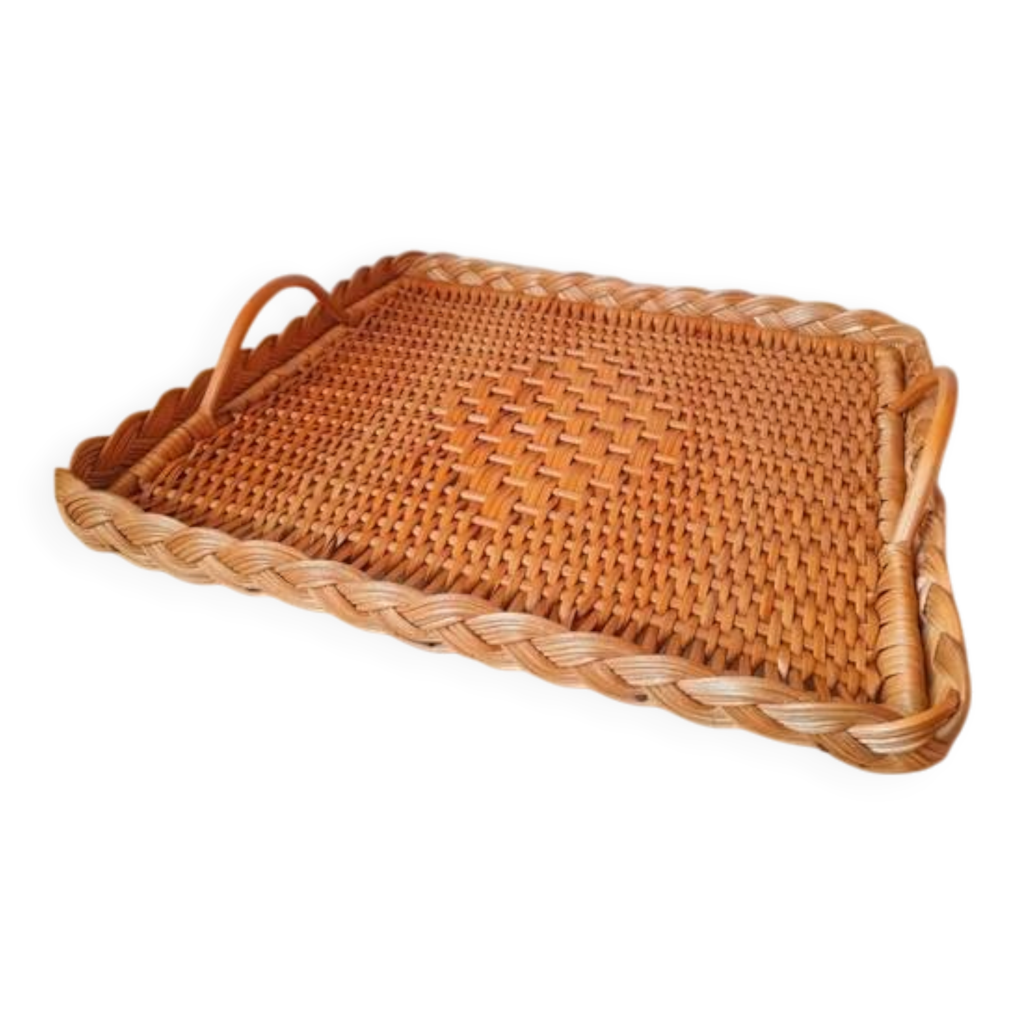 Woven rattan plateau 60s