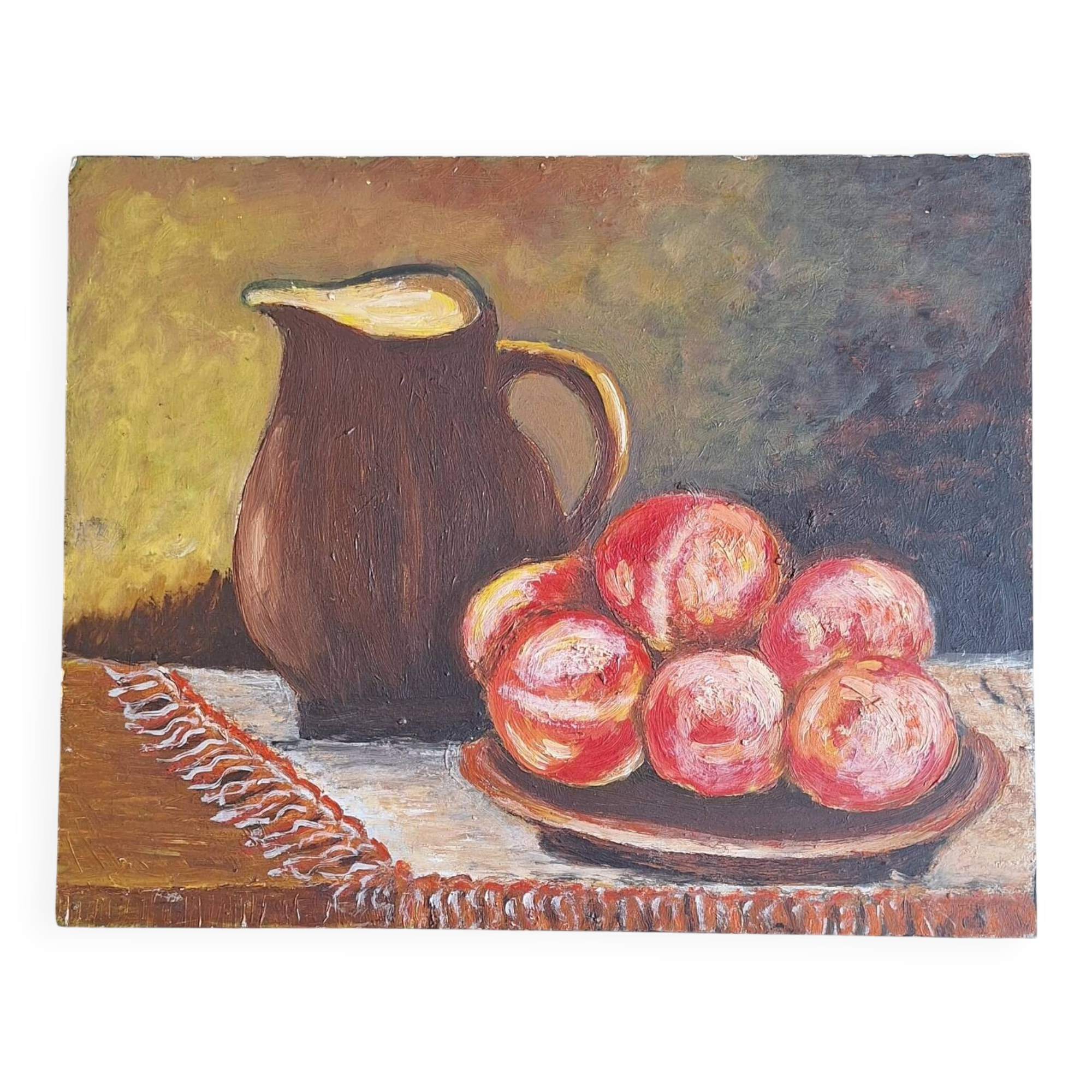 Still life with fruit, oil on hardboard
