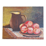 Still life with fruit, oil on hardboard