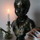 Buste en plâtre garçon patine bronze XXème