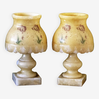 PAIR of alabaster bedside lamps from the 1960s