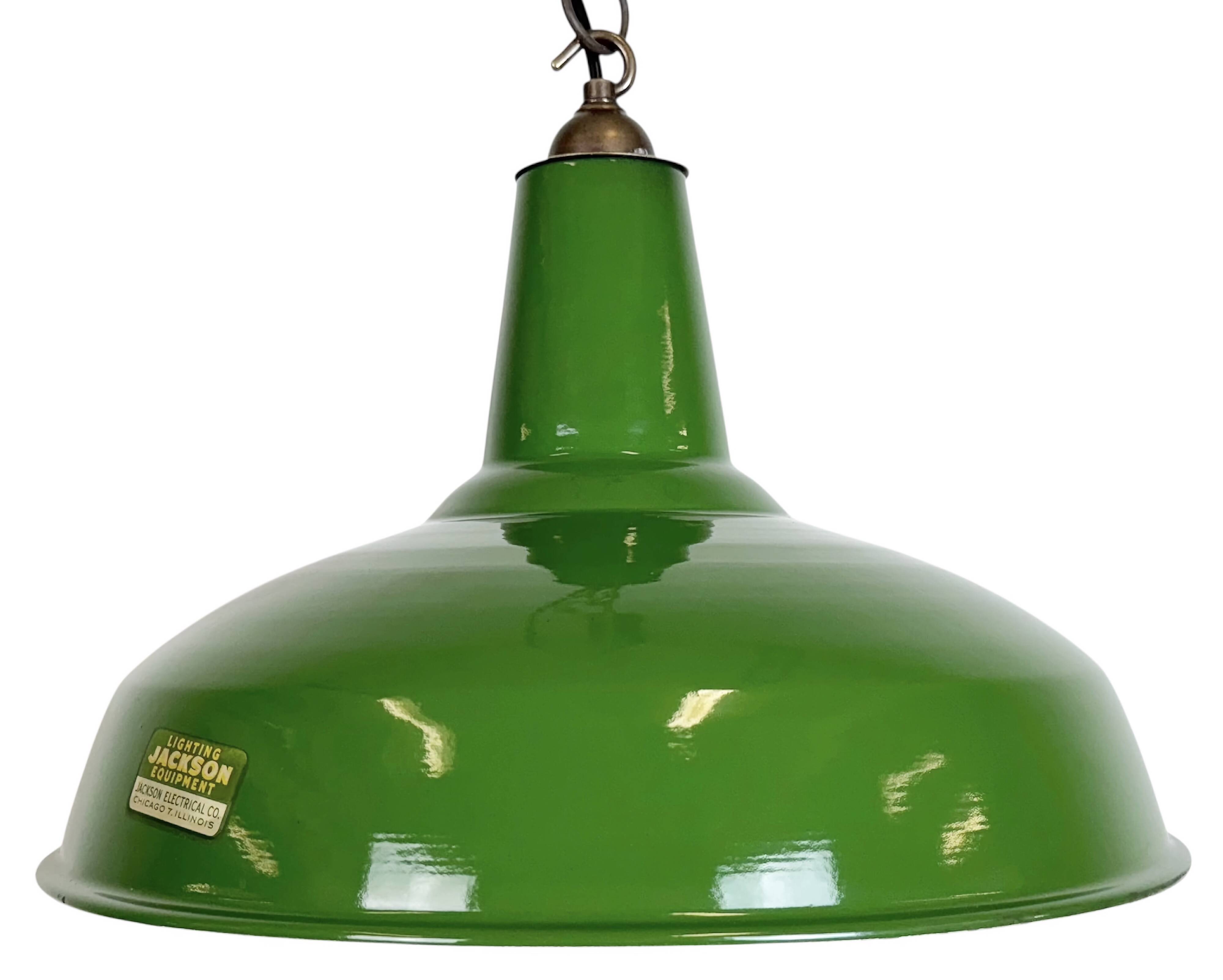 Suspension industrielle en émail vert de Jackson Electrical, années 1960
