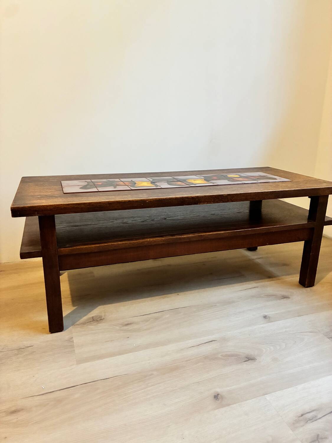 Coffee table in wood and ceramic tiles, Vallauris style