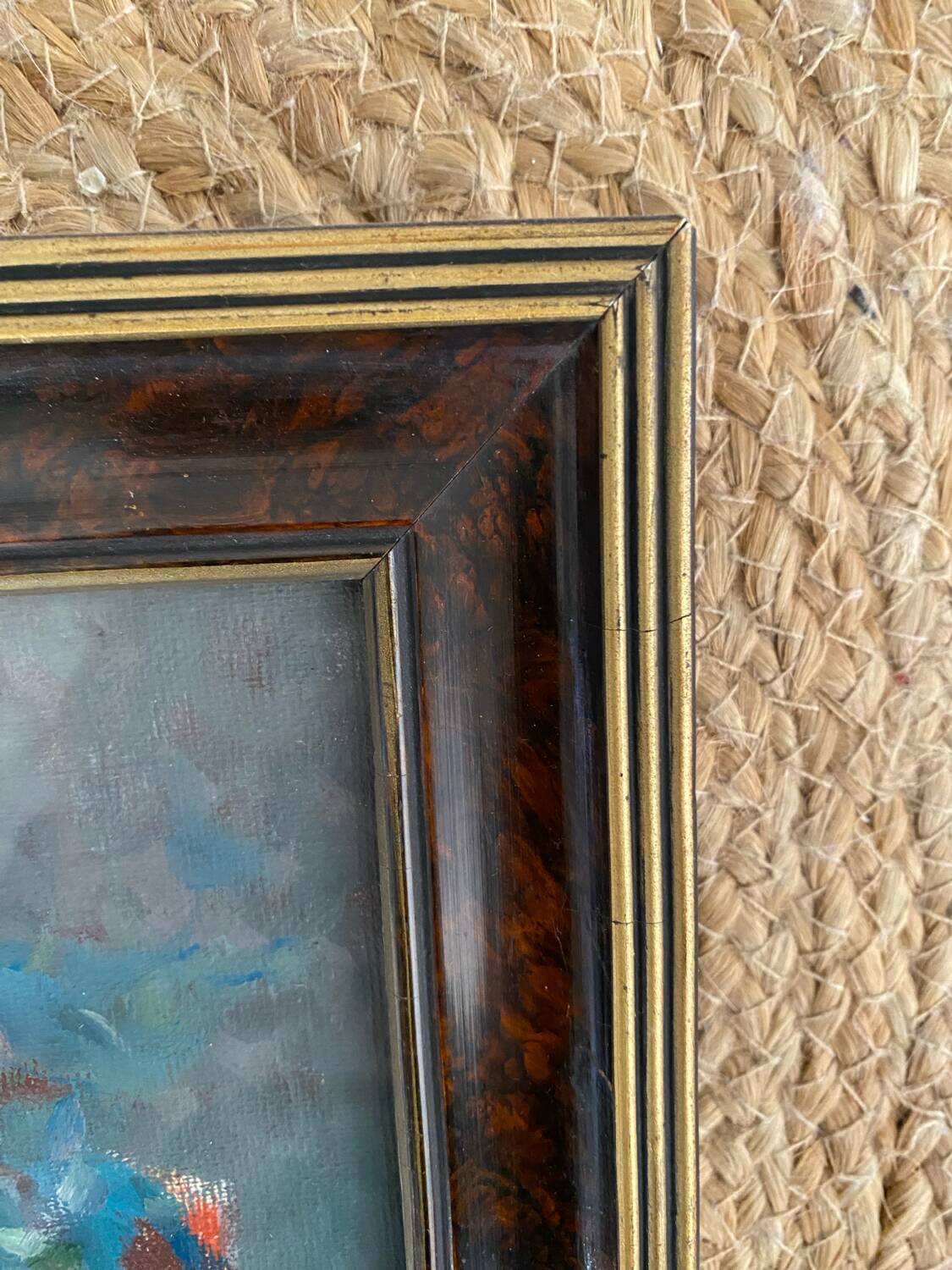 Painting on canvas, bouquet of flowers in a vase.