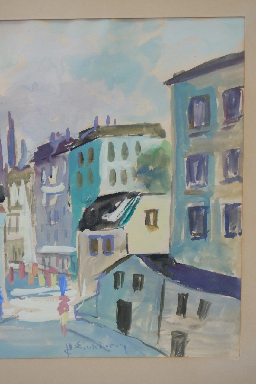 Jack Eichborn, Swedish Modern Cityscape, 1960s, Watercolor.