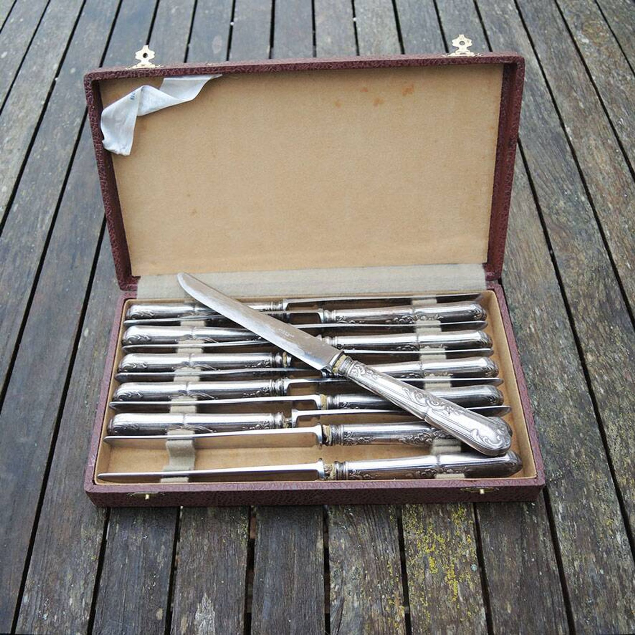 12 anciens couteaux de table Orbrille en inox