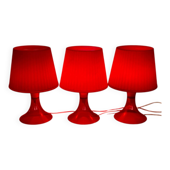 3 Vintage ikea lampan red / burgundy table lamps.