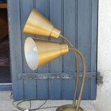 Designer desk lamp in gold metal 2 flexible arms from the 70s