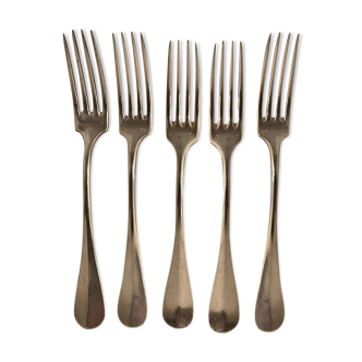5 old table forks in silver metal Félix Frères