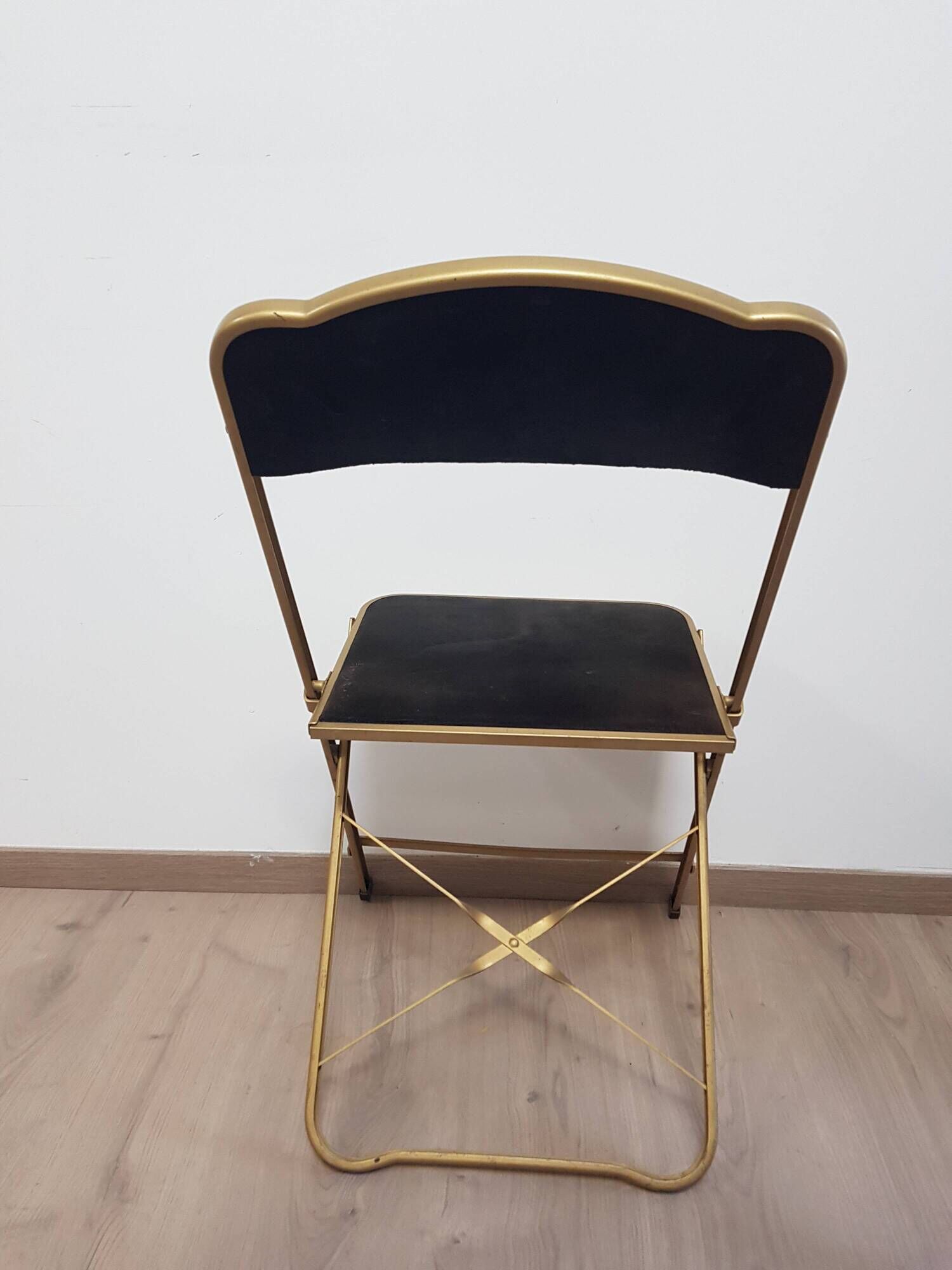 Set of 4 opera theater folding chairs from the 70s two-tone velvet brass