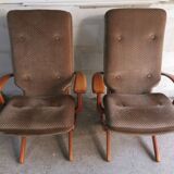 Pair of vintage Scandinavian style relaxation armchairs, adjustable tilt