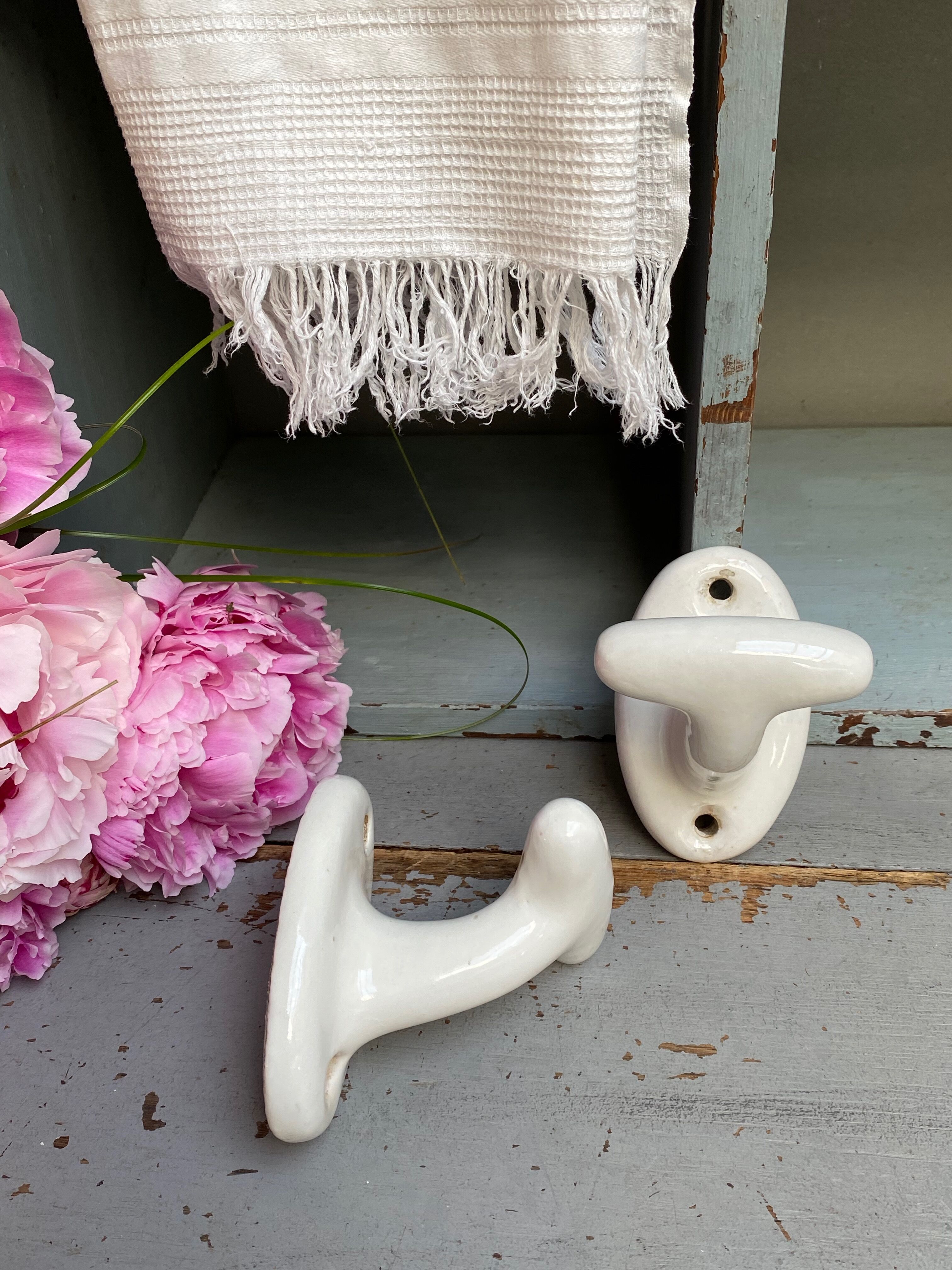 Pair of porcelain hooks