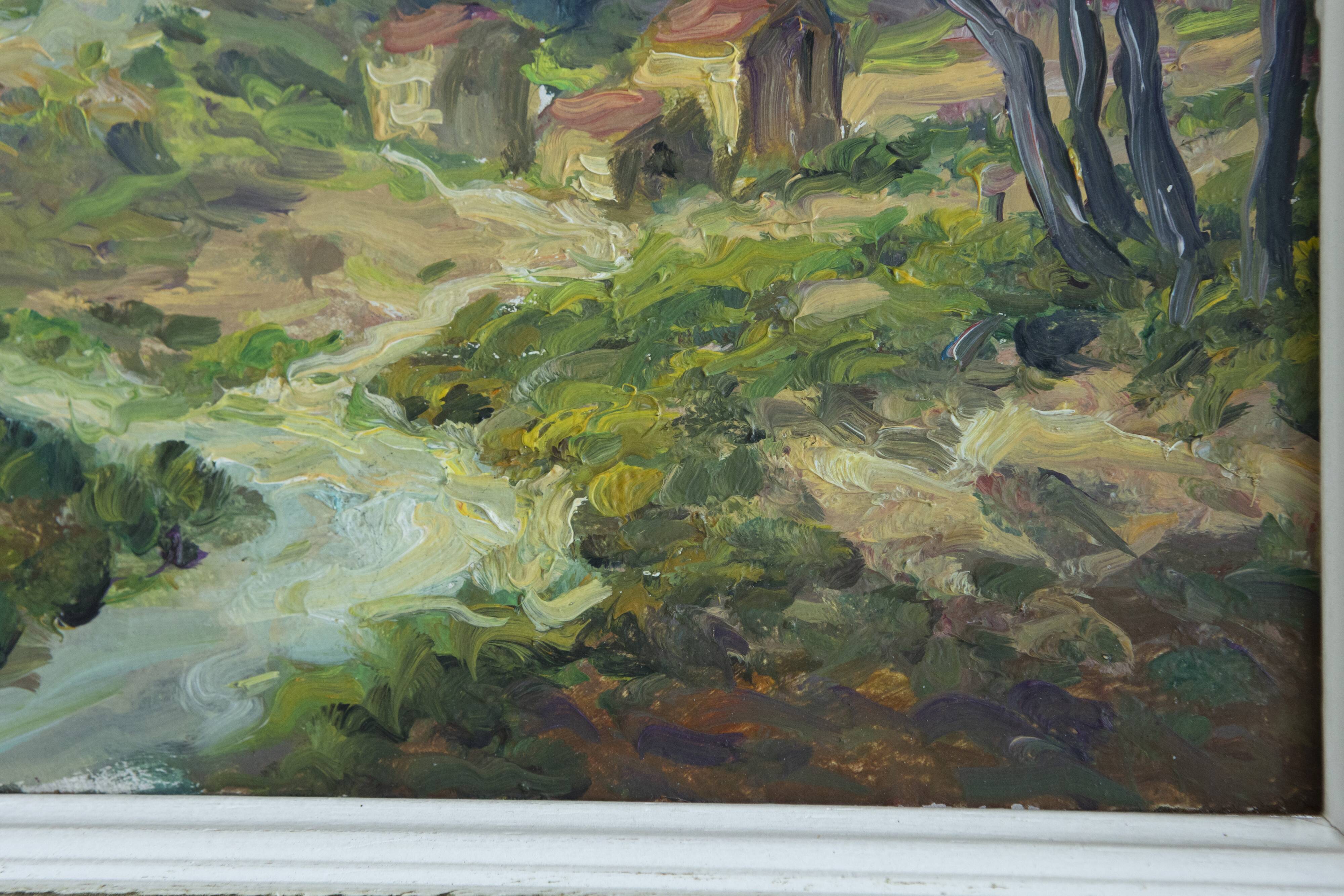 Small painting signed Rougier landscape provence hst oil canvas