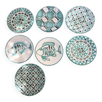 7 assiettes Céramique Vallauris Robert Picault