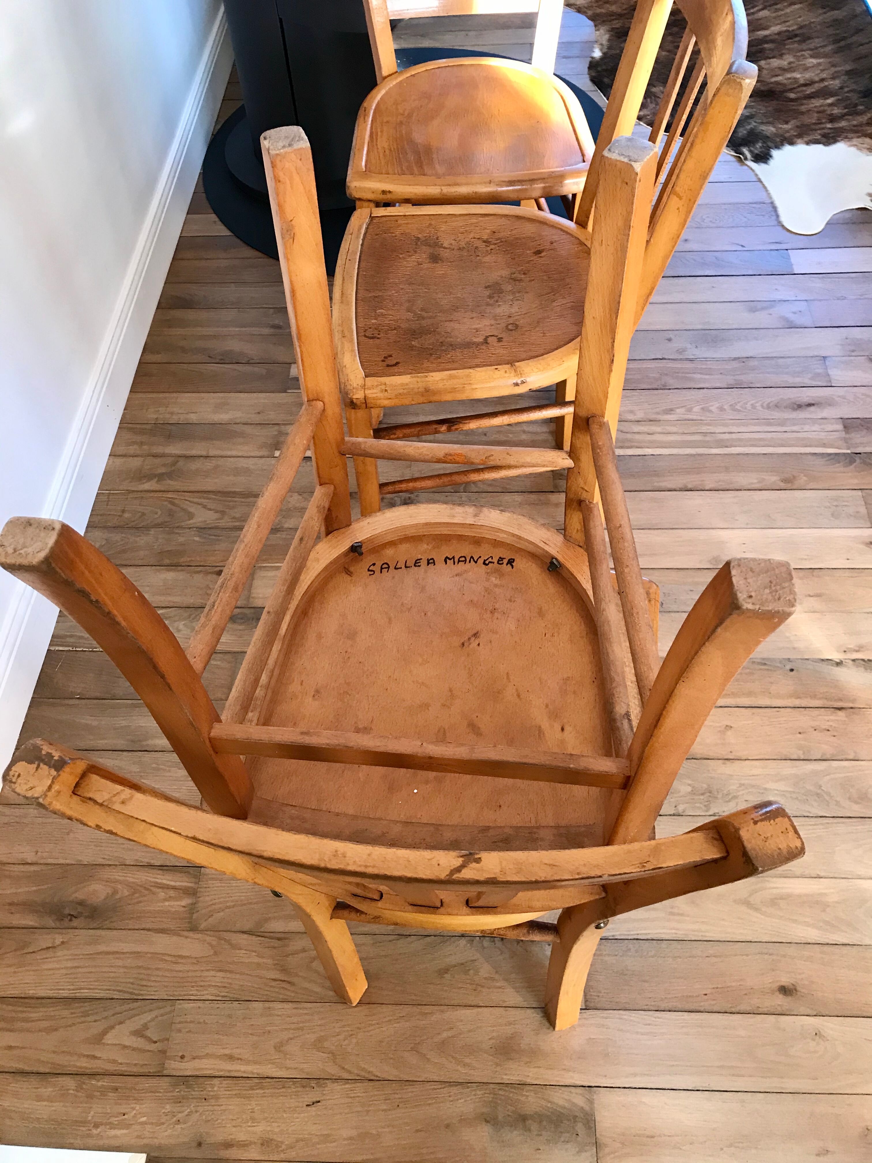 Set of 4 bistro chairs in beech wood 50s