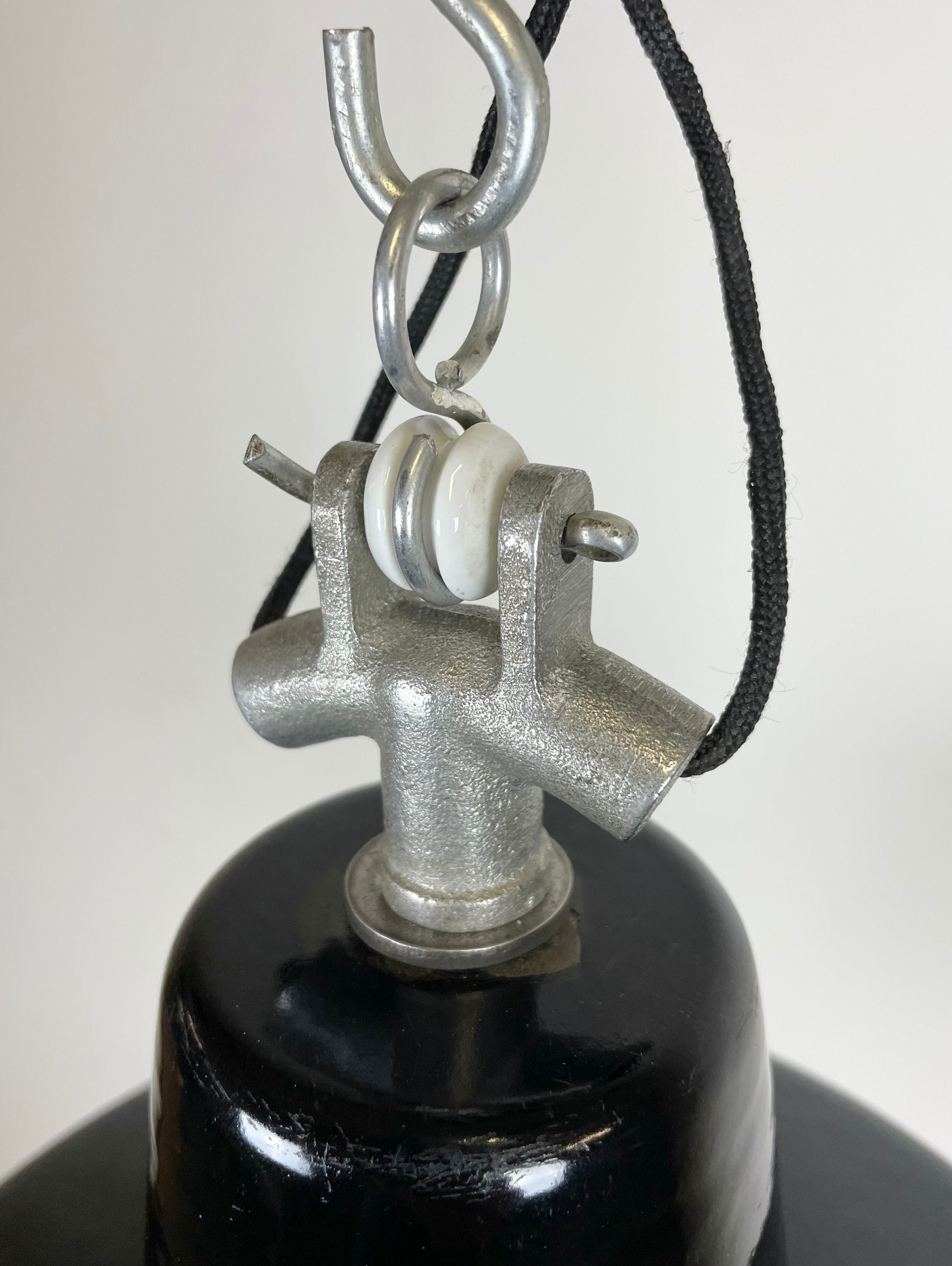 Black Enamel Industrial Factory Pendant Lamp, 1950s