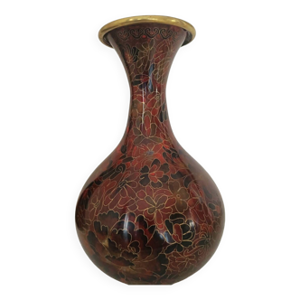 Cloisonné brass vase decorated with lotus flowers