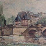 Landscape of Paris, Oil on canvas signed Brequigny, mid-20th century