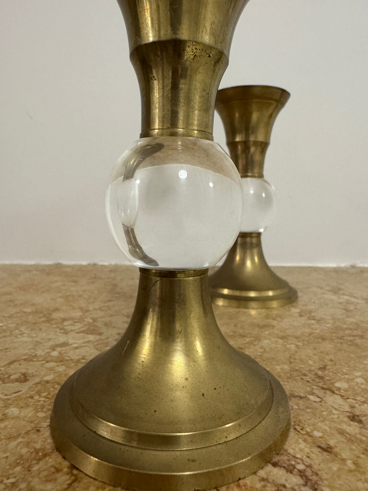 Bougeoirs laiton plexi années 70