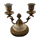 Bougeoir double ancien bronze et verre