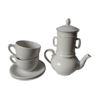 Coffee maker or teapot lunch service Apilco in earthenware with its filters