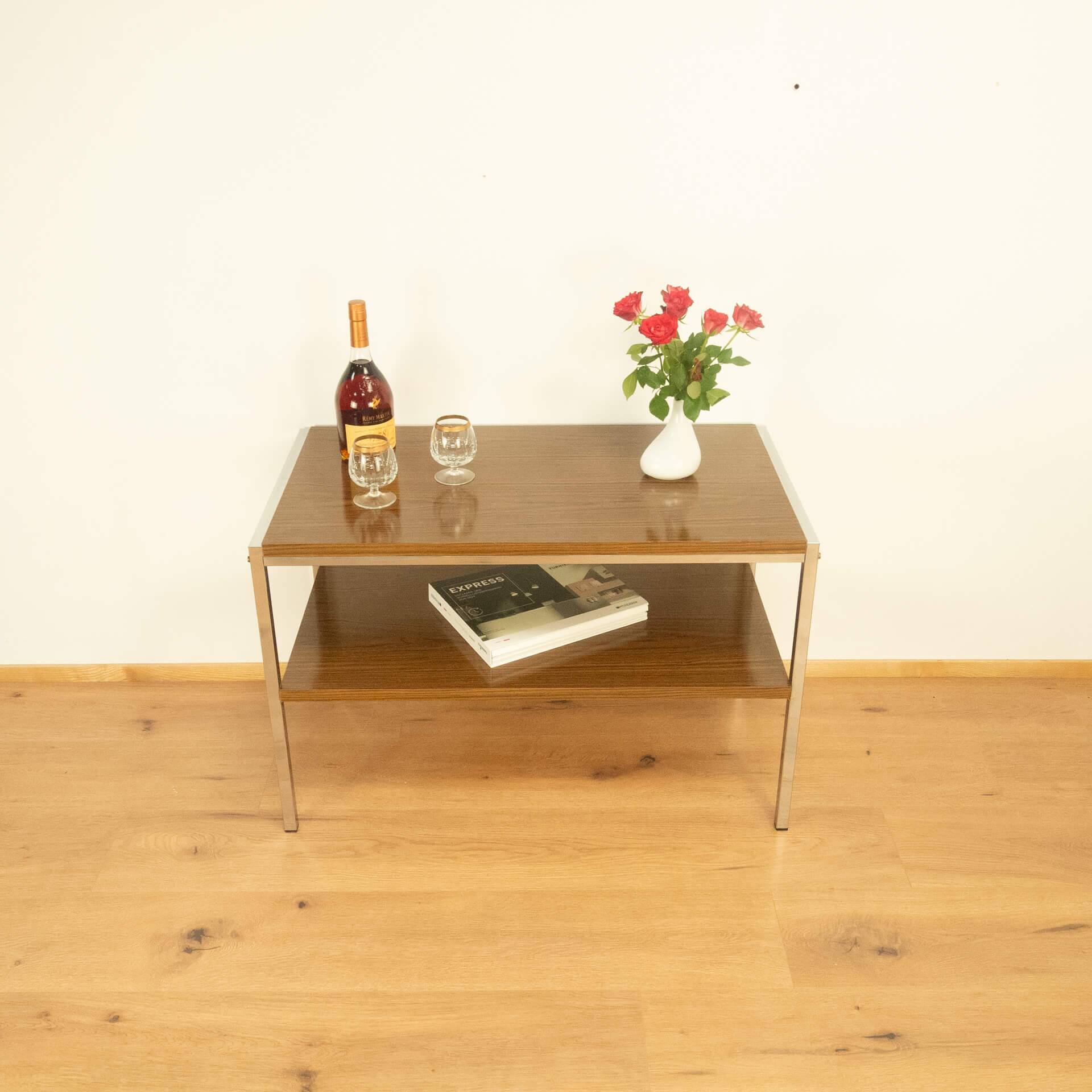 Television shelf, chrome frame with 2 levels, vintage from the 60s